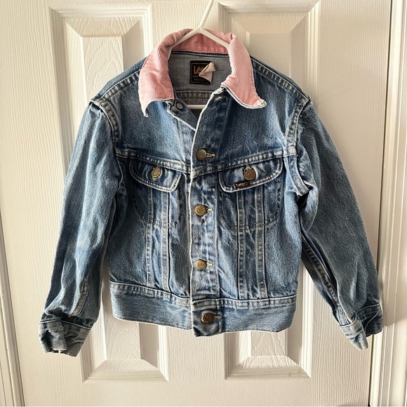 Lee Other - Lee Vintage Girl’s Denim Jacket Pink Corduroy Collar Size 8